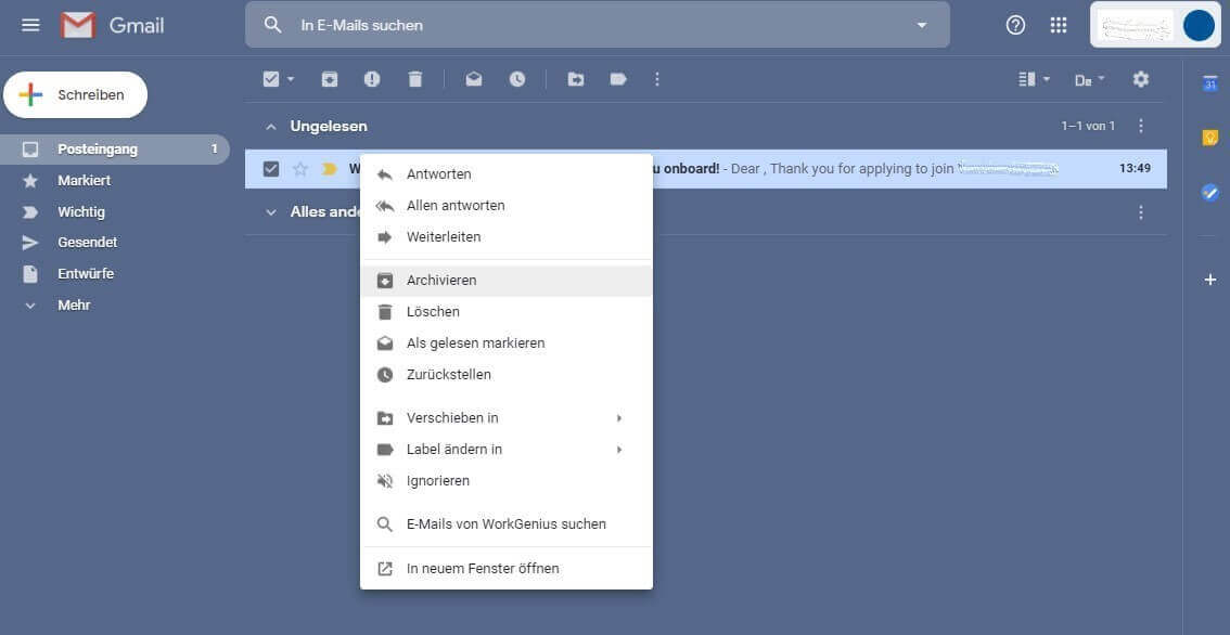 Gmail-Benutzeroberfläche als Desktop-Version