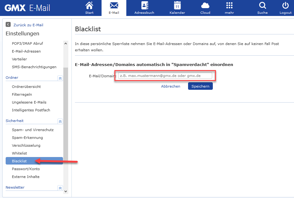 App vorgeschlagene email adressen löschen gmx Gmx app