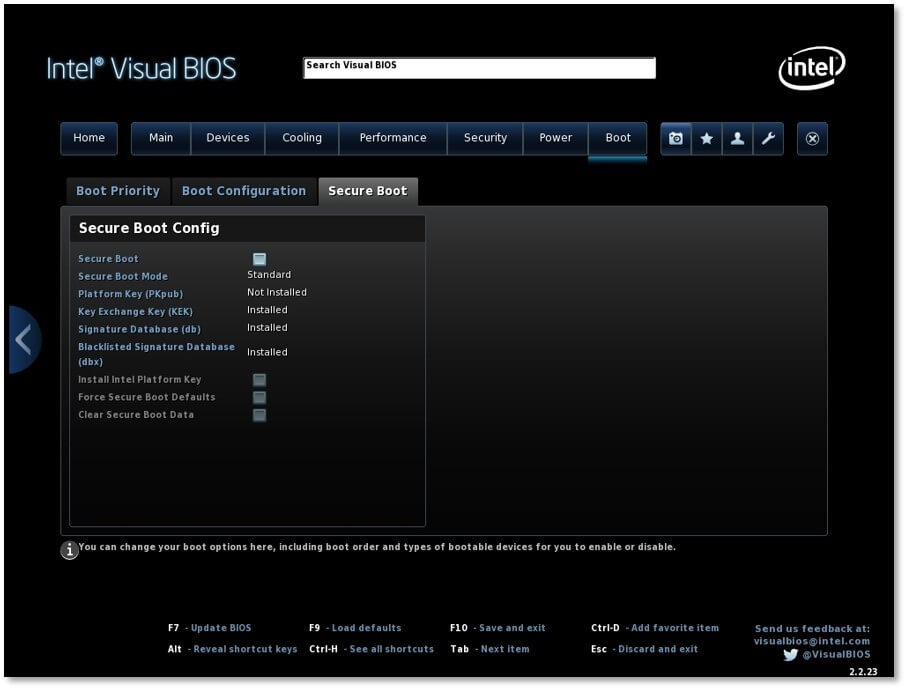 Intel Visual BIOS: Secure Boot Configuration