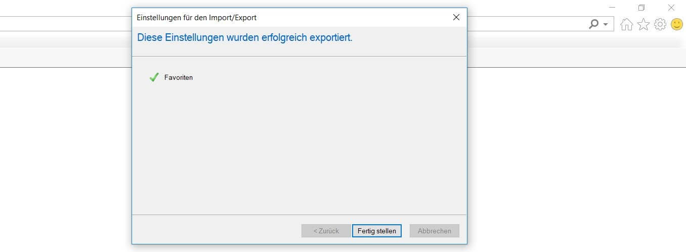 Internet Explorer: Favoriten-Export-Erfolgsmeldung