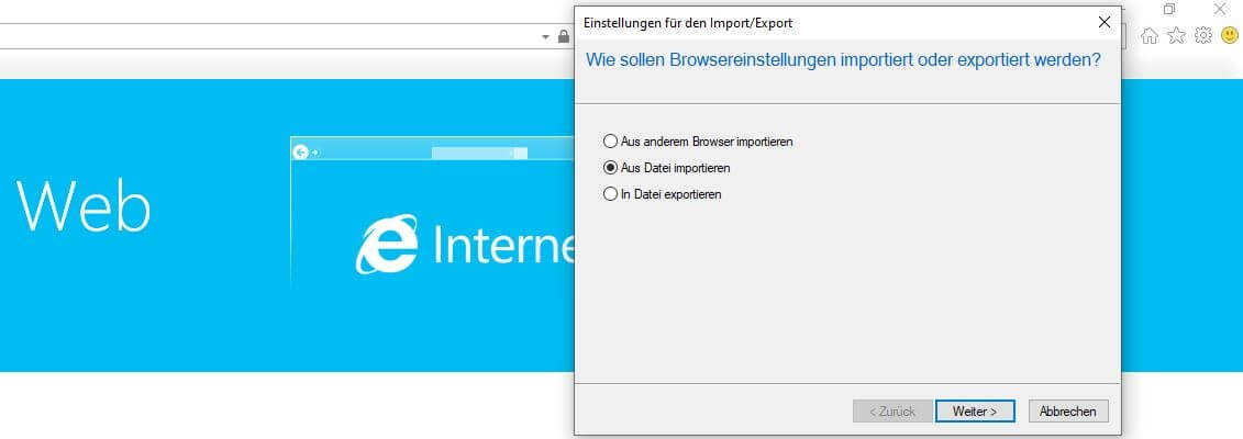 Internet Explorer 11: Einstellungen für den Import/Export