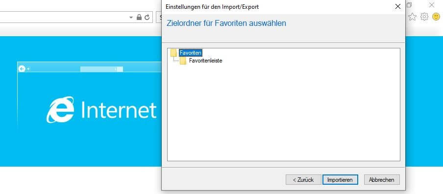 Internet-Explorer-Favoriten importieren: Angabe des Zielordners