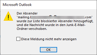 Outlook-Nachricht bei blockierter Mail