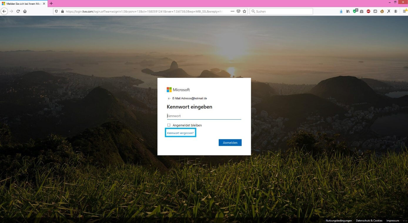 Passwortabfrage bei Microsoft