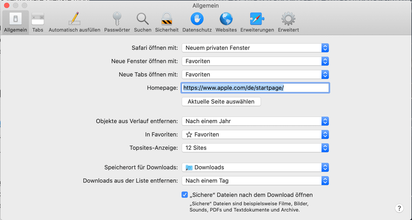 Privates Surfen in Safari auf dem Mac als Standard einstellen