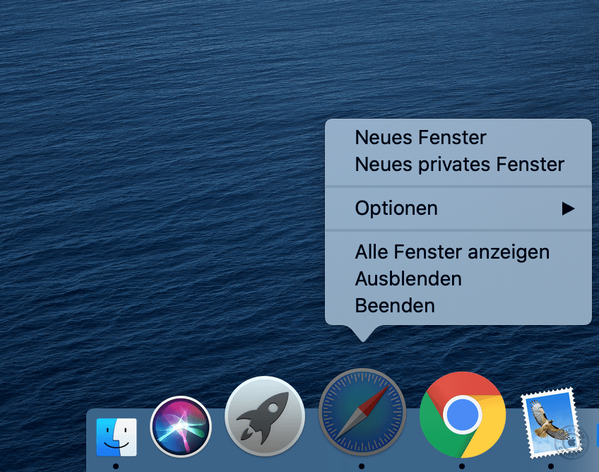 Privates Surfen in Safari auf dem Mac über das Dock aufrufen