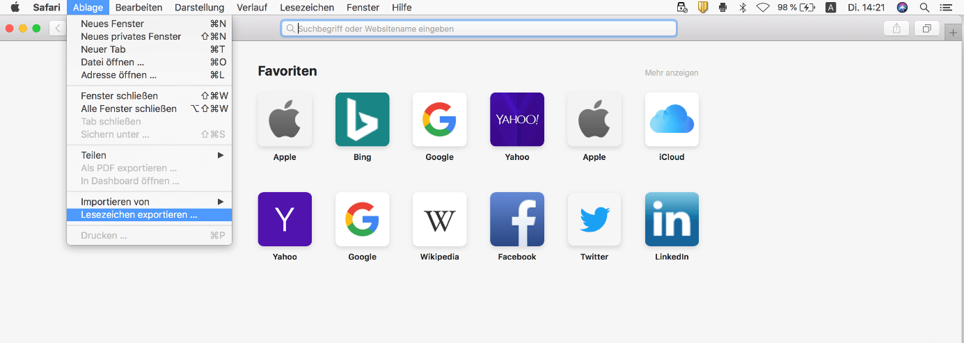 lesezeichen safari exportieren