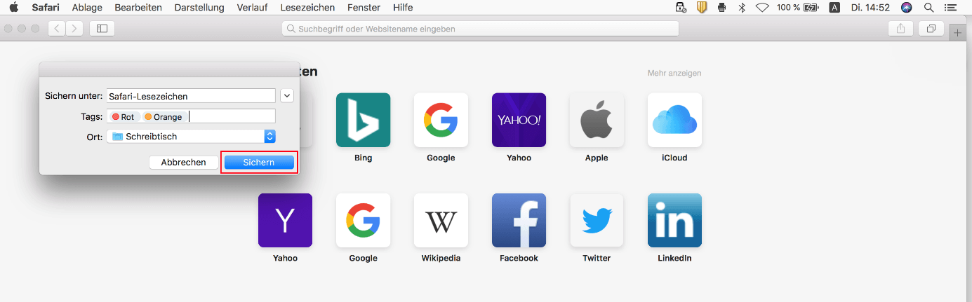 Safari-Lesezeichen exportieren in macOS
