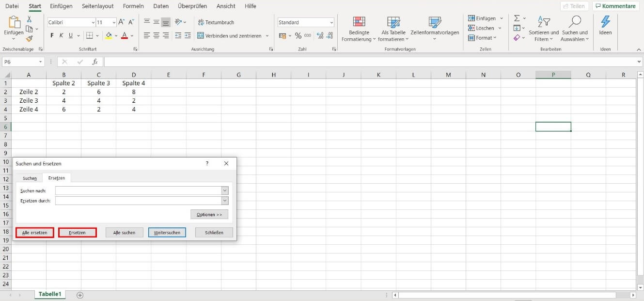 Suchen und Ersetzen in Excel – das Dialogfeld