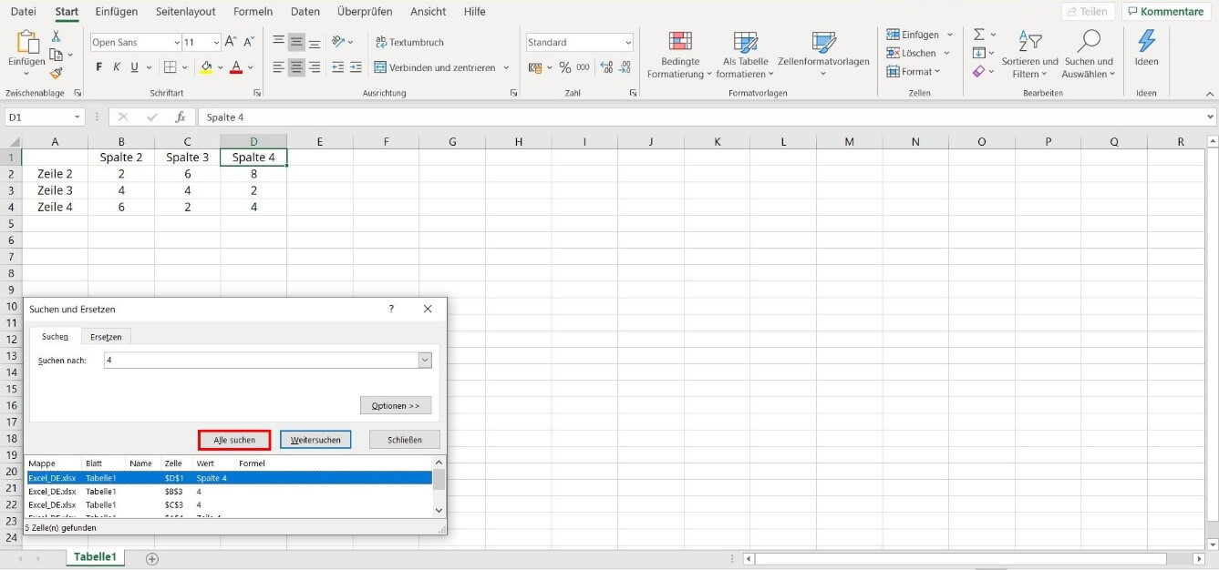 Suchfunktion in Excel: Alle Ergebnisse für einen Suchbegriff anzeigen