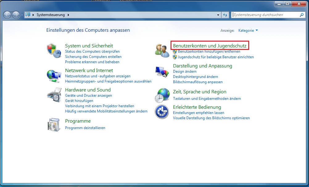 Systemsteuerung von Windows 7