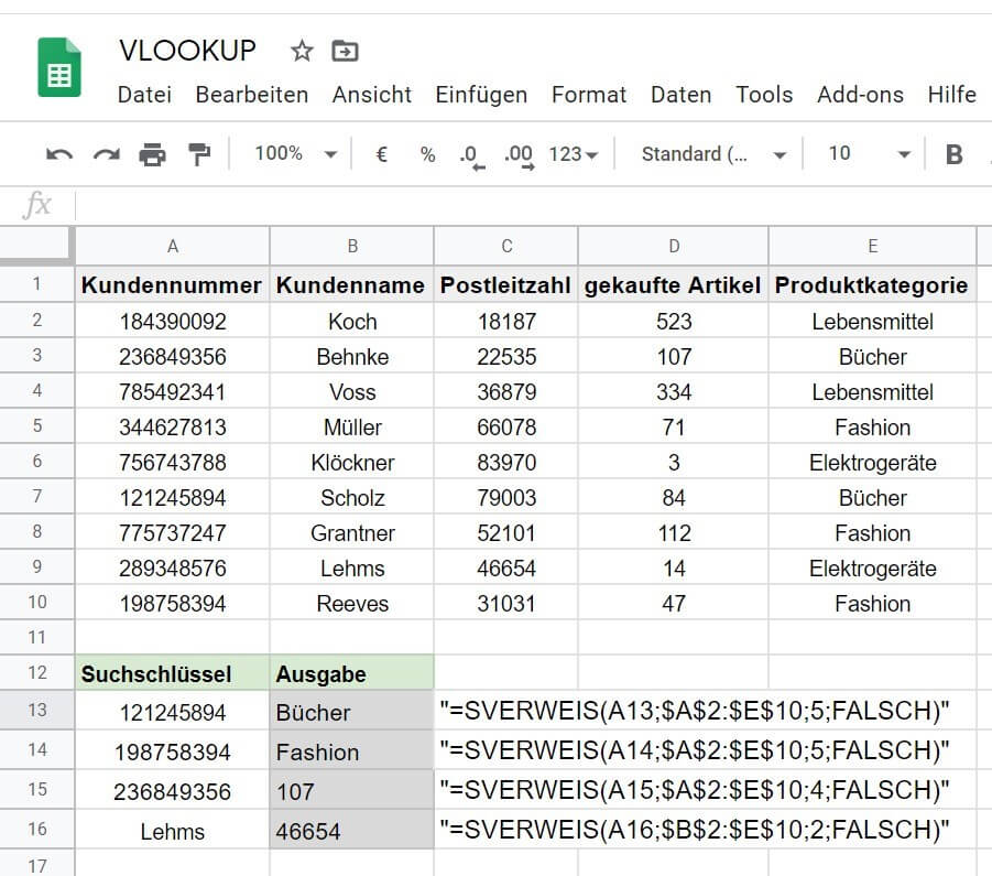 VLOOKUP-Ergebnisse in Google Sheets VLOOKUP-Ergebnisse in Google Sheets