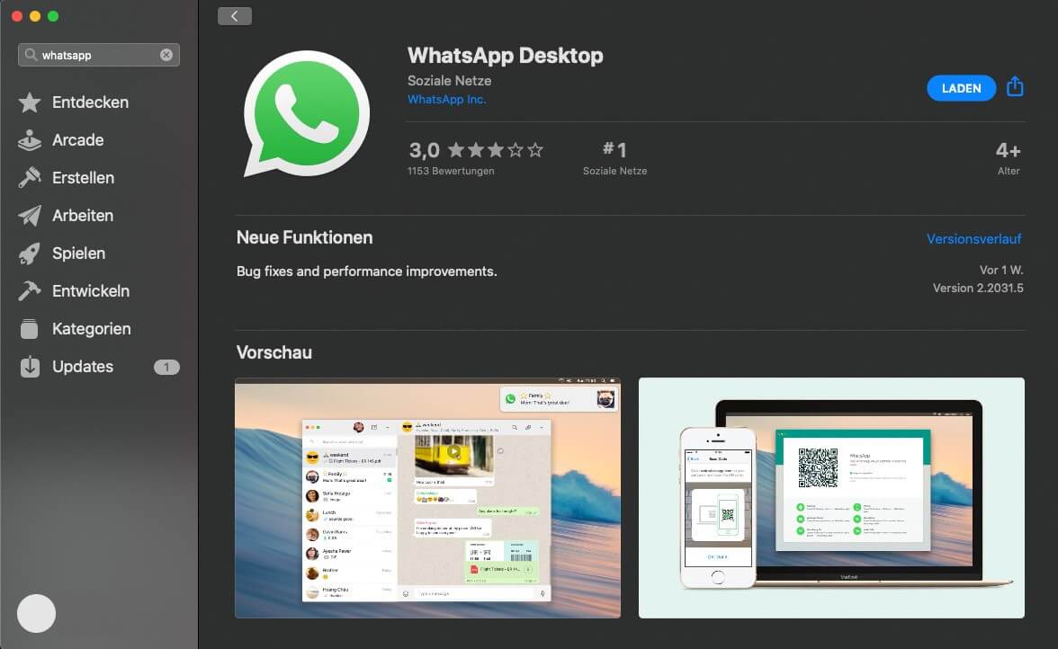 WhatsApp Desktop für Mac im App Store