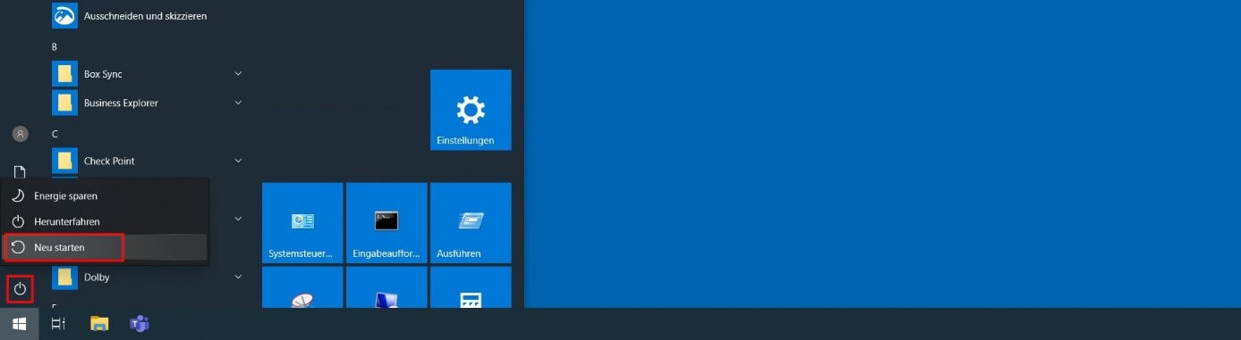 Windows 10: „Ein/Aus“-Optionen