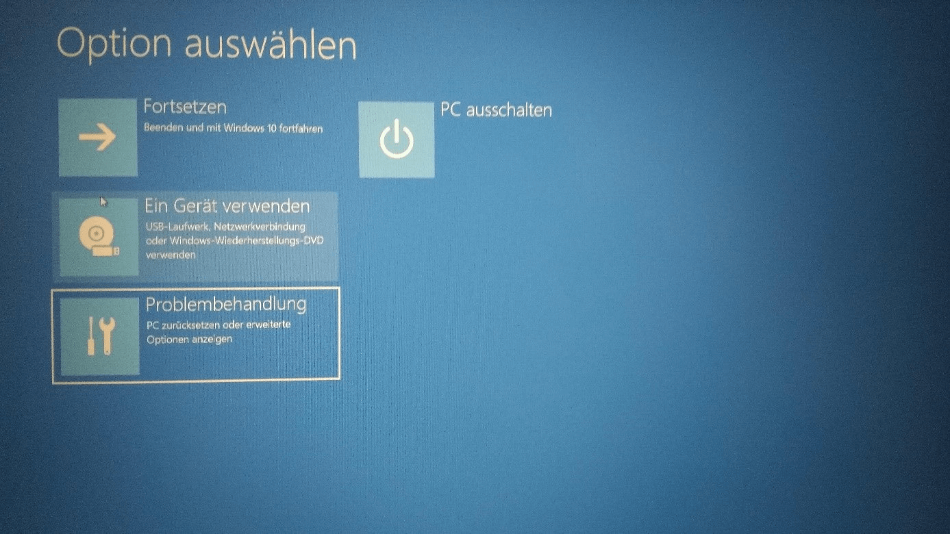 Screenshot Windows 10 UEFI – Option auswählen