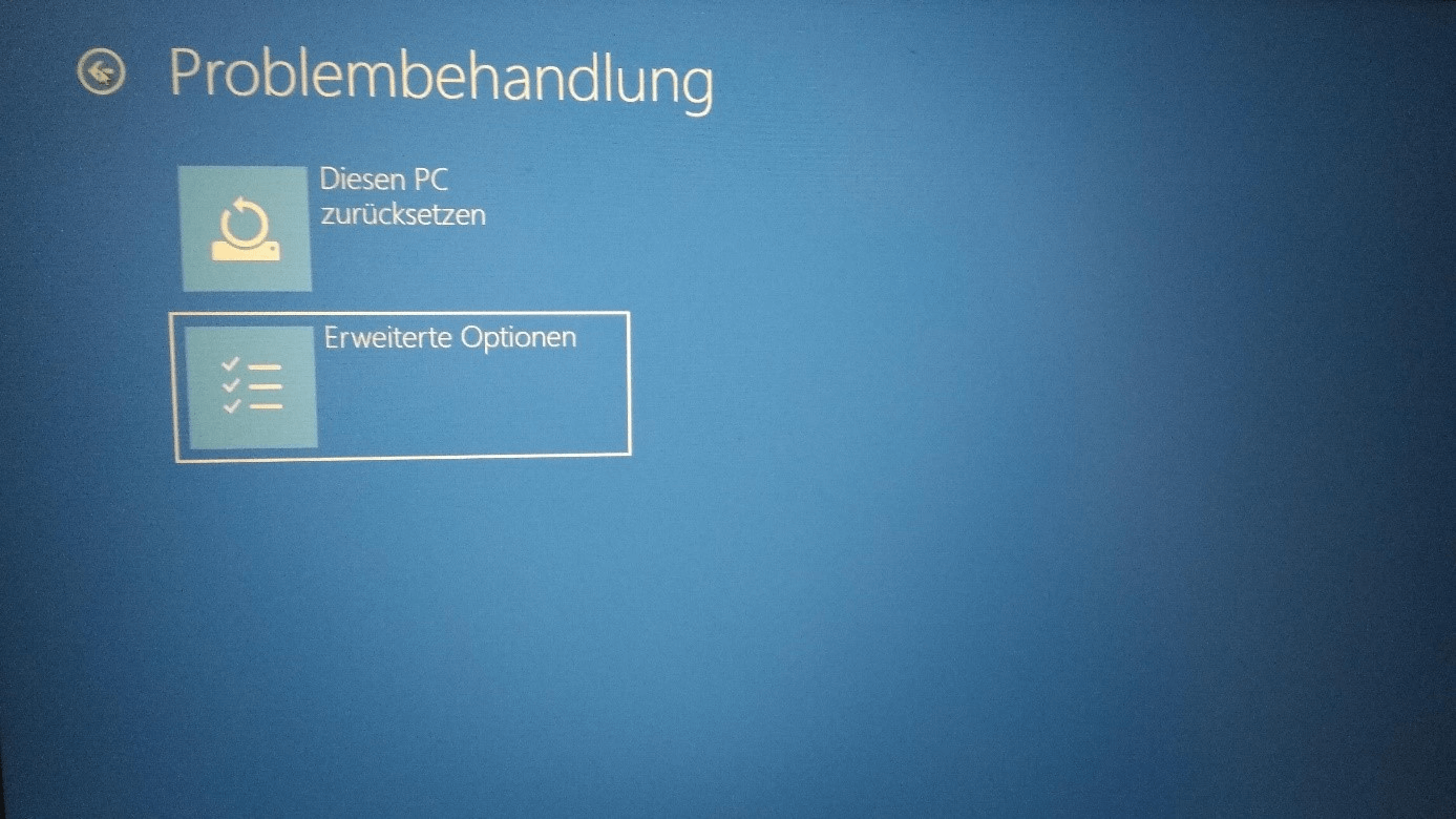 Screenshot Windows 10 UEFI – Problembehandlung