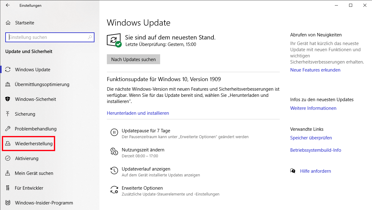 Screenshot Fenster Windows Update