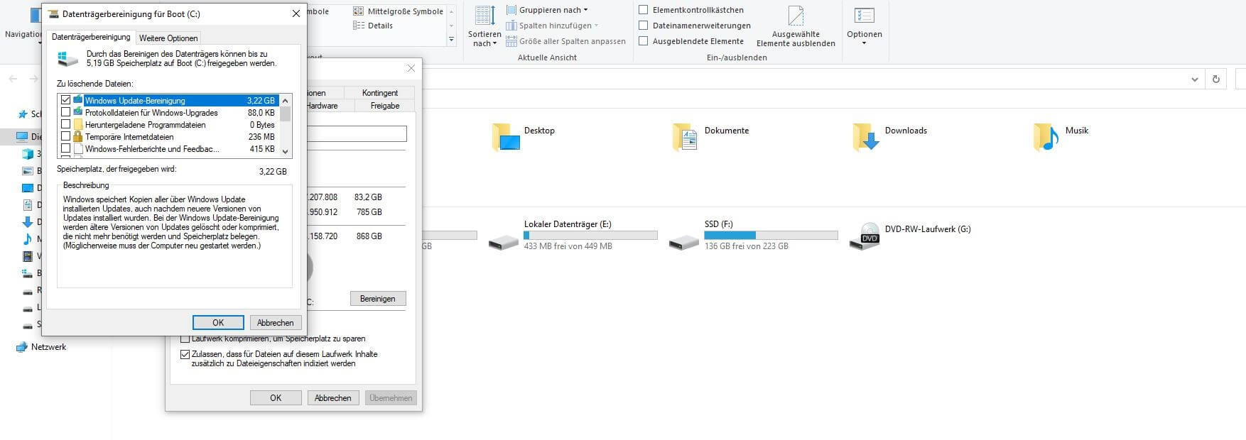 Windows 10: Datenträgerbereinigung „Systemdateien“