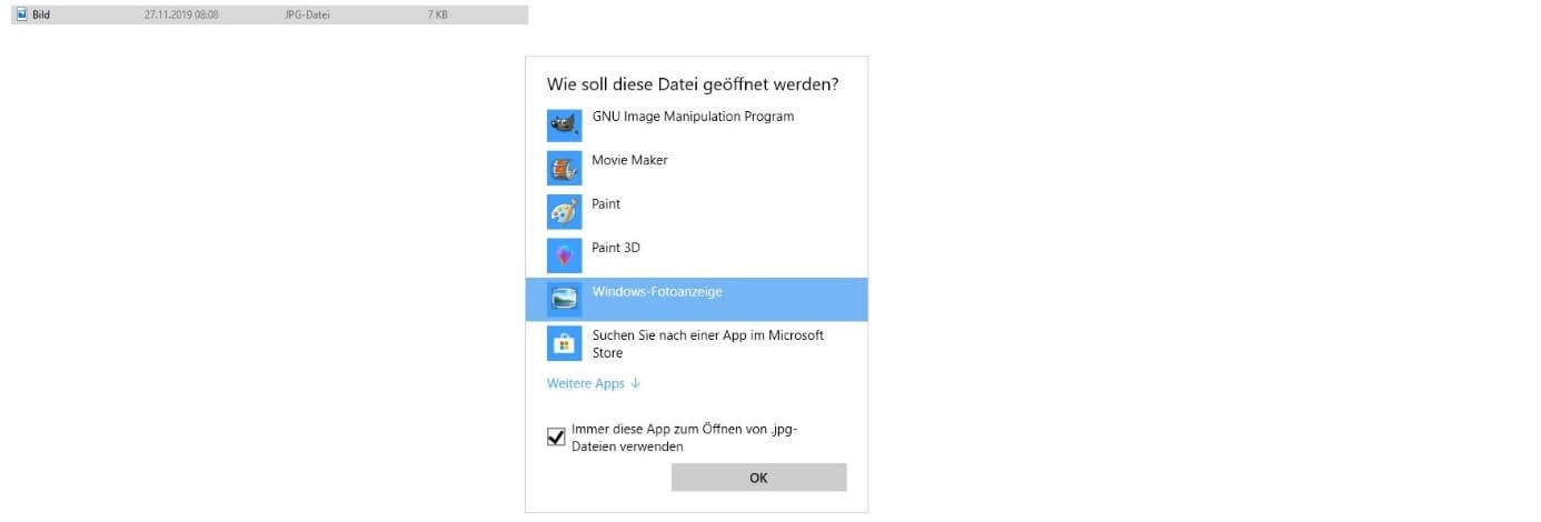 Windows-10-Dialog „Wie soll diese Datei geöffnet werden?“