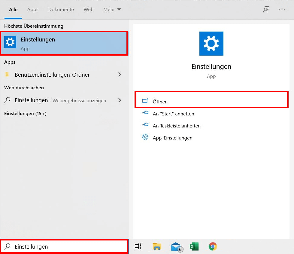 Windows 10: Einstellungen-App öffnen
