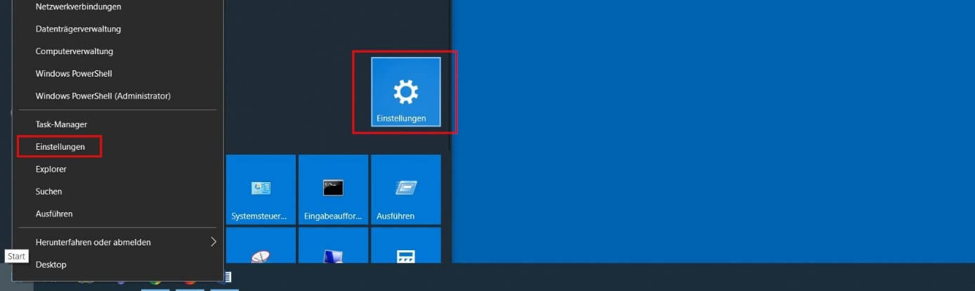 Windows 10: „Einstellungen“-Kachel und -Menüpunkt