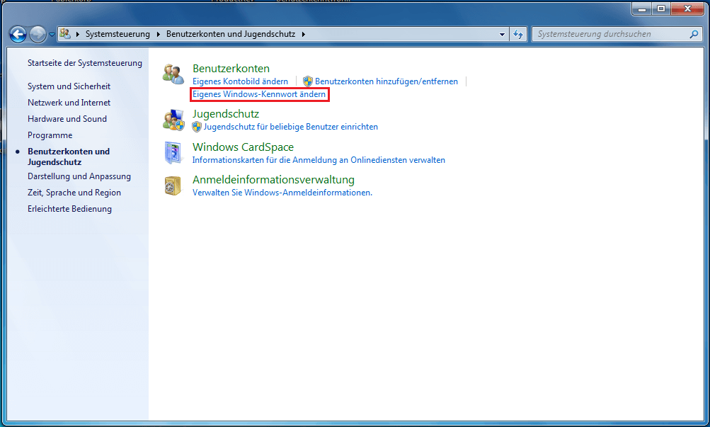 Windows-7-Menü „Benutzerkonten und Jugendschutz“