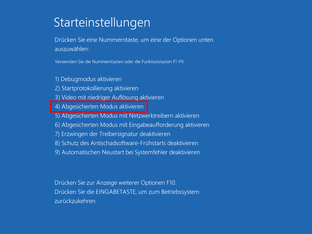 Windows 8 Systemwiederherstellung: Starteinstellungen abgesicherter Modus