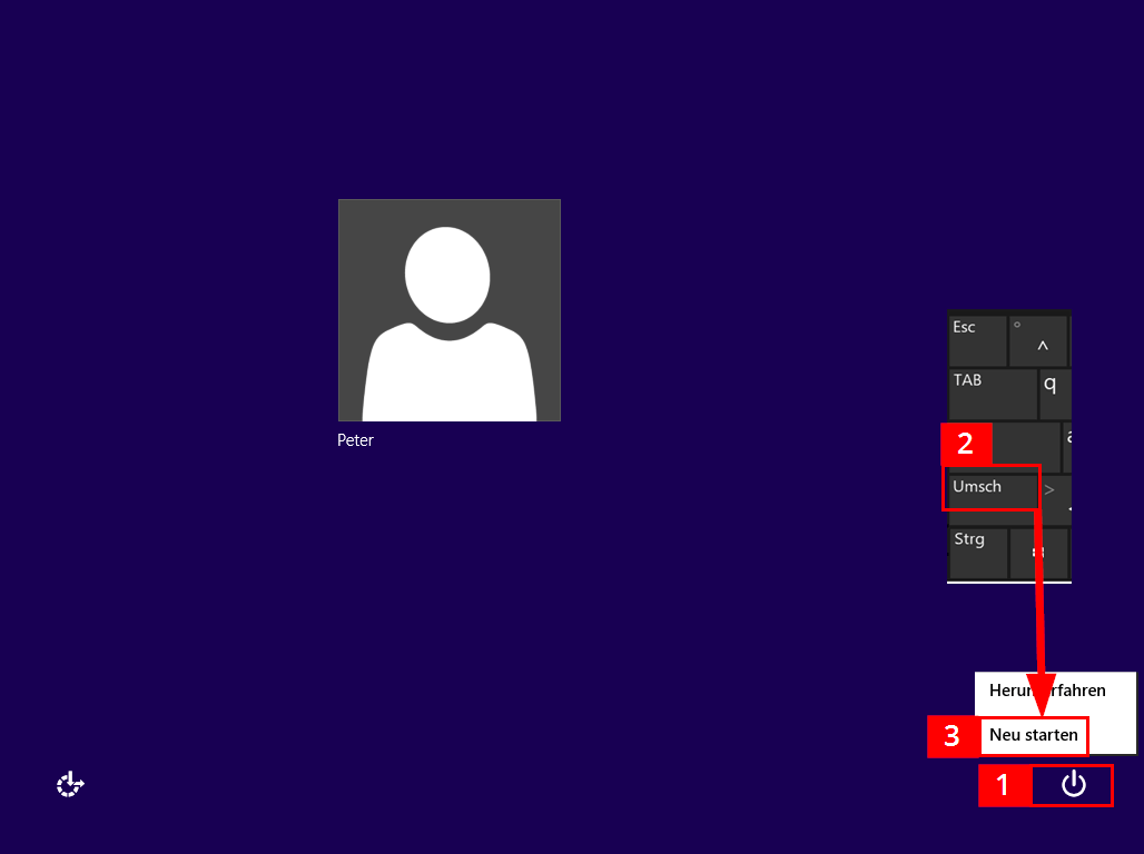 Start des abgesicherten Modus über den Anmeldebildschirm von Windows 8