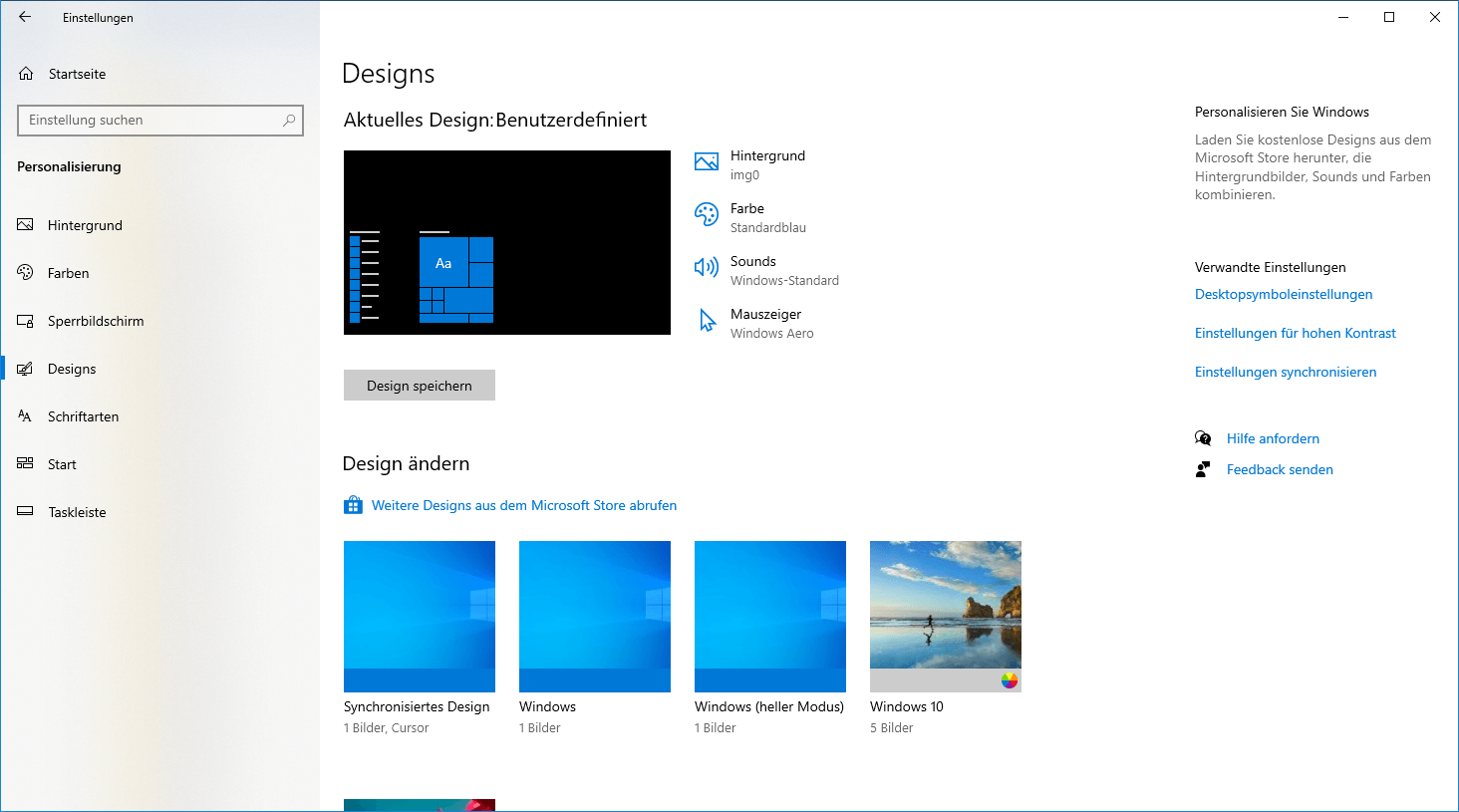 Windows-10-Einstellungen: Personalisierung / Designs 