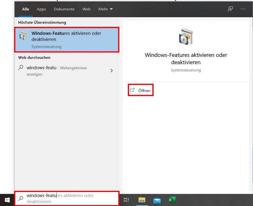 Windows-Features-Dialogfeld öffnen