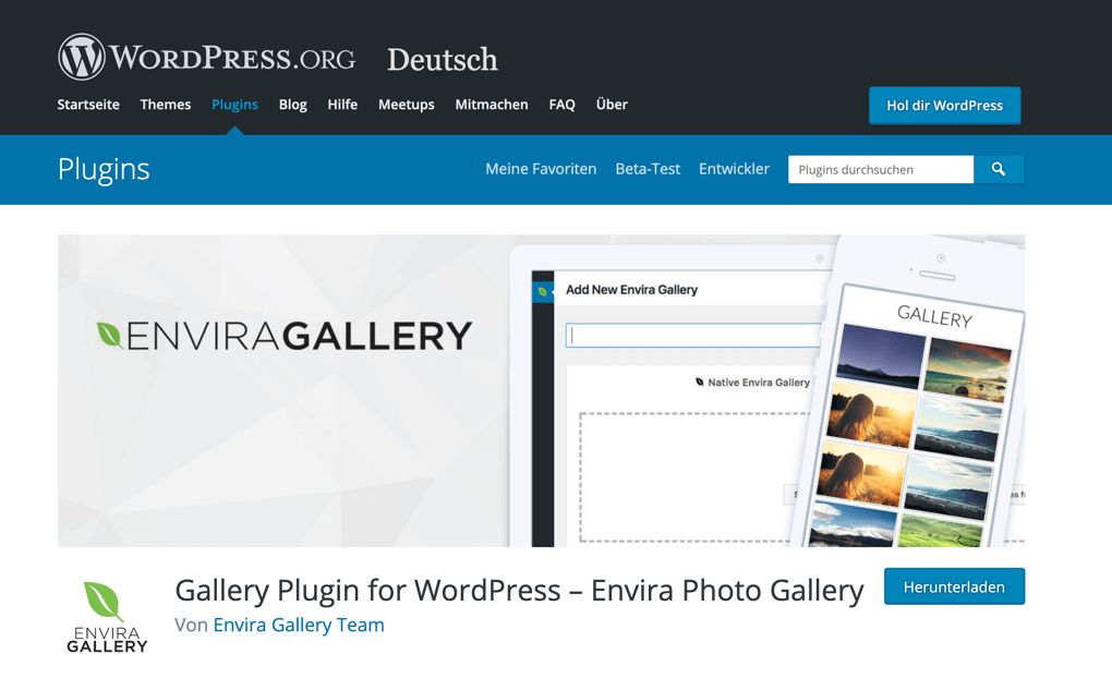 Envira Photo Gallery für WordPress steht auf WordPress.org zum Download bereit.
