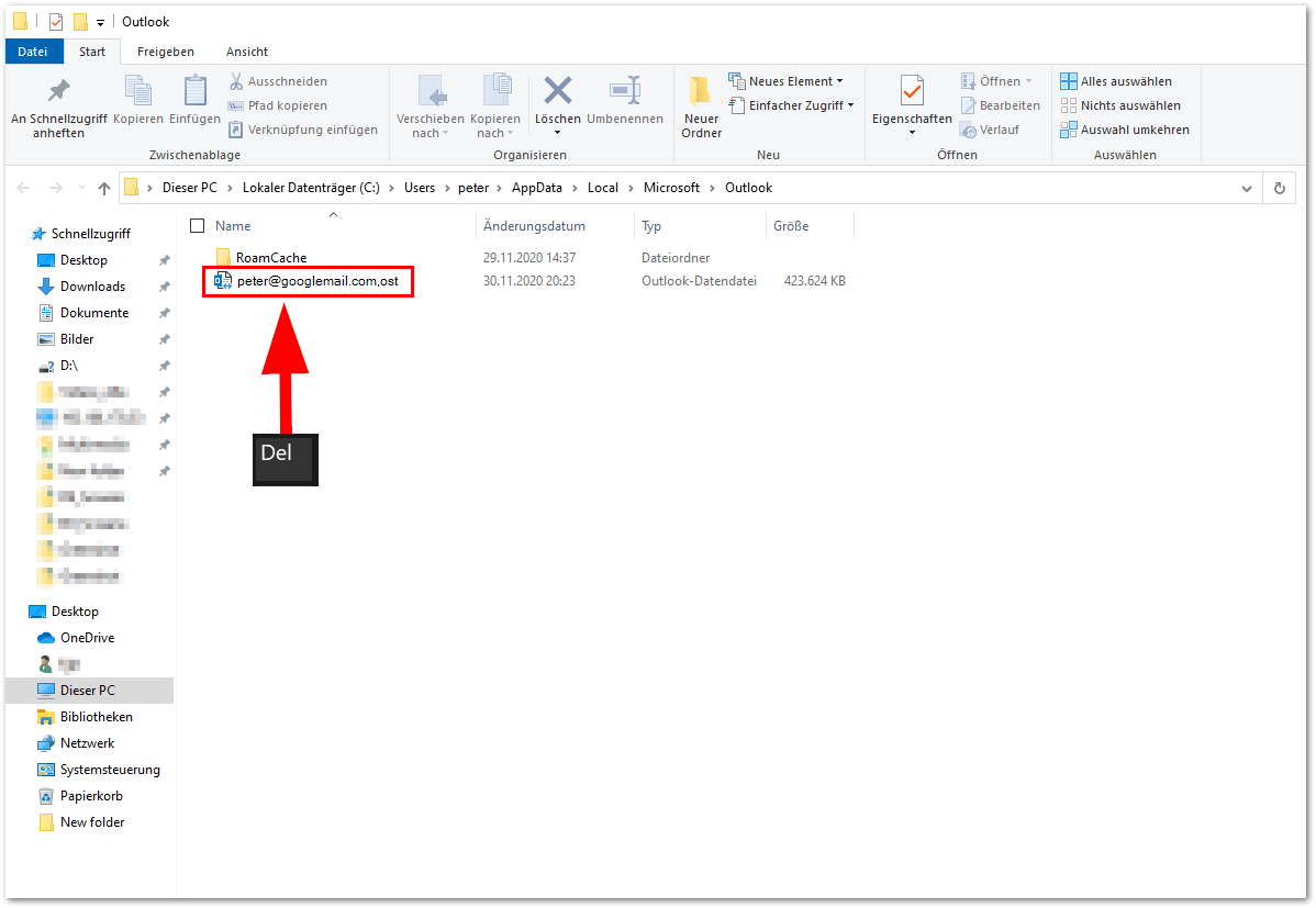 Outlook-Cache: Löschen der OST-Datei 