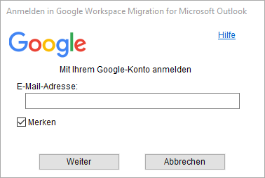 Google Workspace Migration für Microsoft Outlook: Konto auswählen