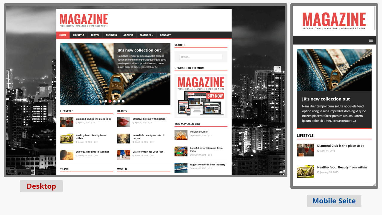 Screenshots der Varianten des WordPress-Blog-Templates MH Magazine lite