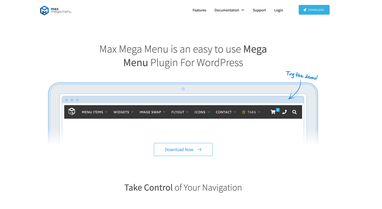 Startseite des Plugins Max Mega Menu