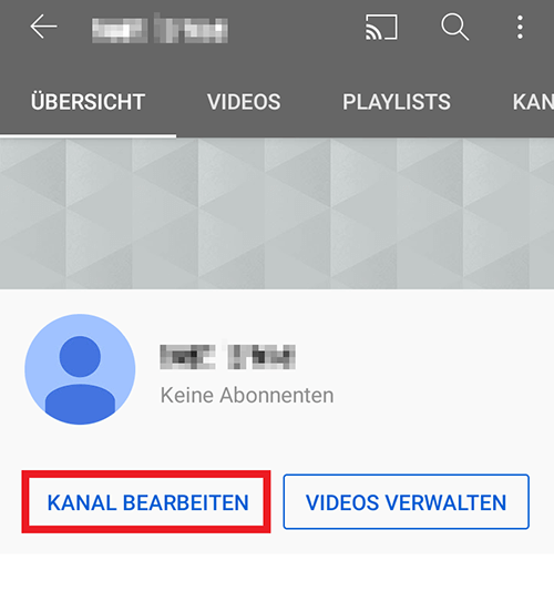 YouTube-App: „Kanal bearbeiten“-Button