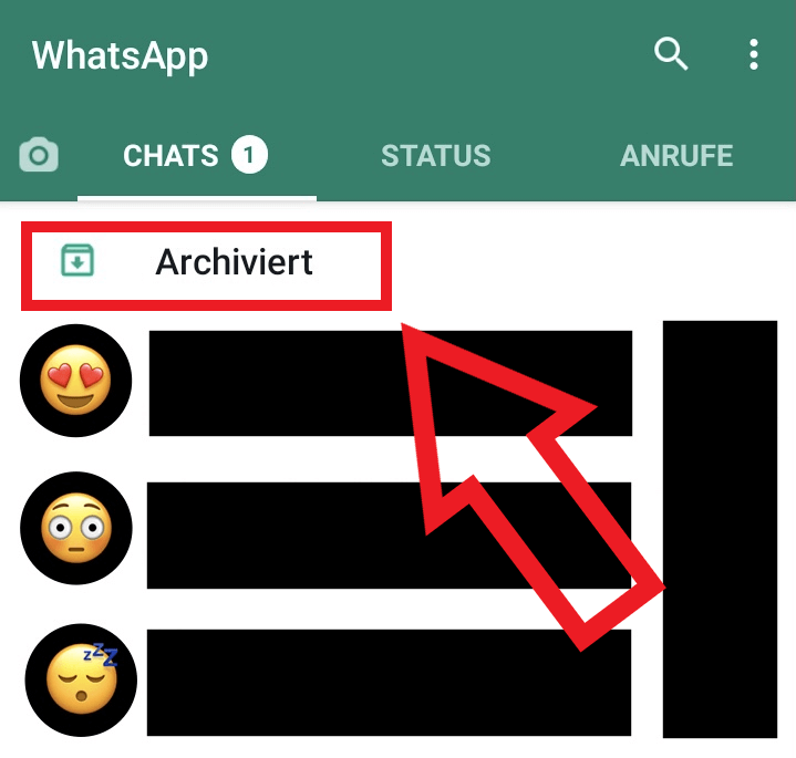 Android-Screenshot von der WhatsApp-Option „Archiviert“
