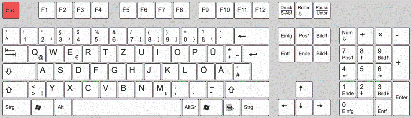 Die Esc-Taste auf der handelsüblichen Windows-Tastatur