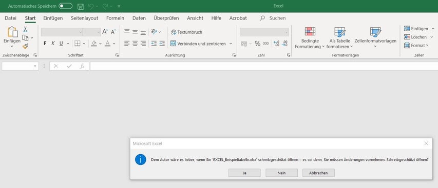 Excel-Schreibschutz empfohlen, Excel-Datei schreibgeschützt öffnen 