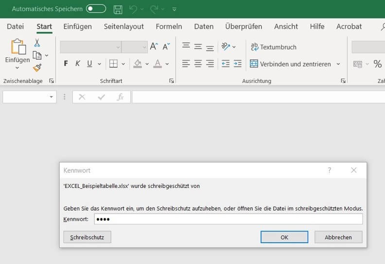Excel-Datei schreibgeschützt, Kennwort eingeben 