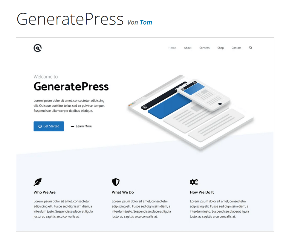 Vorschau des WordPress-Themes GeneratePress auf WordPress.org