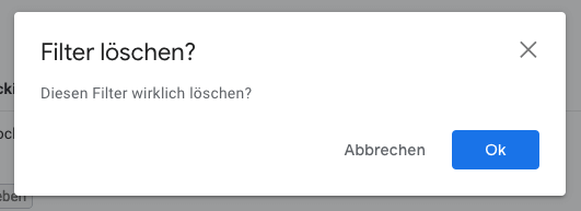 Gmail-Fenster „Filter löschen?“