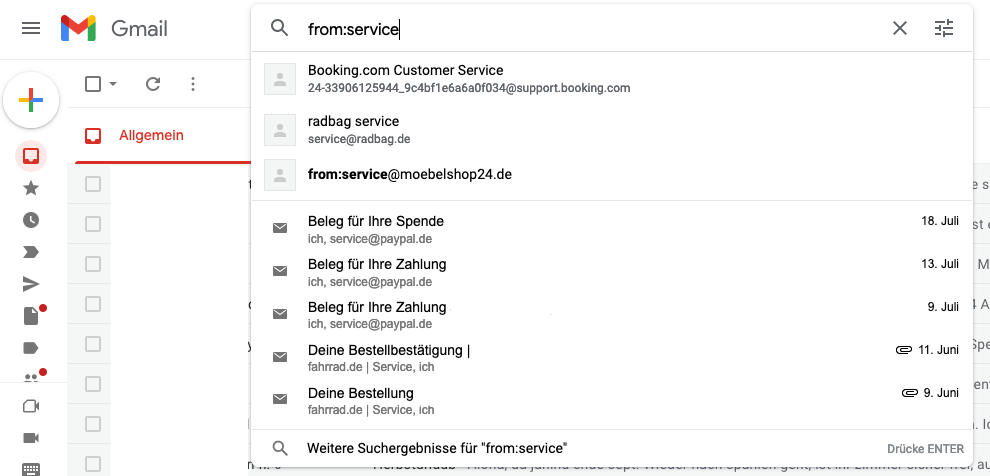 Gmail-Suche mit Suchoperatoren