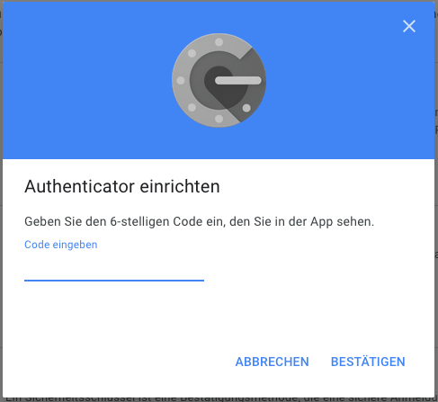 Google Authenticator App: Code-Abfrage beim Einrichten