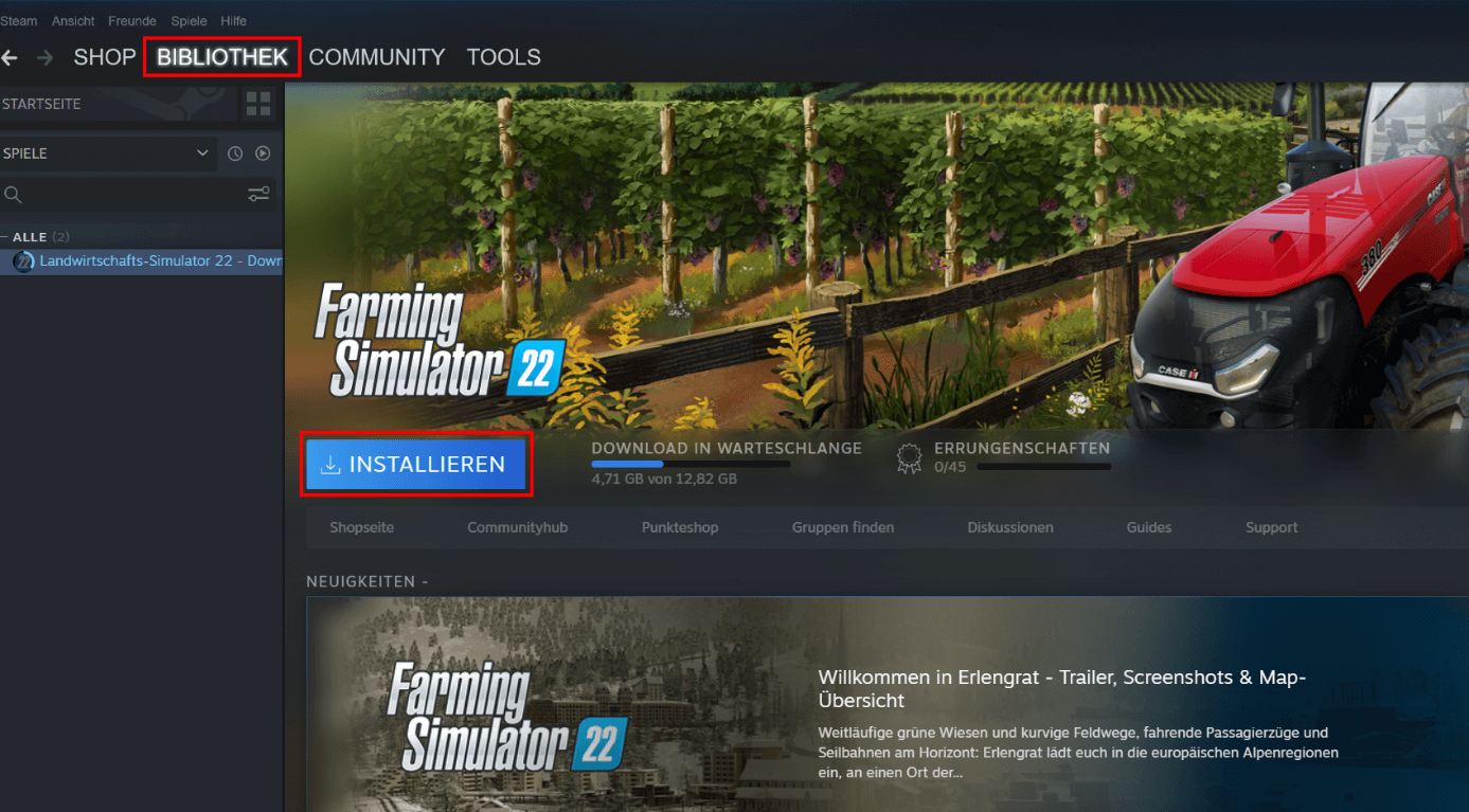 Installation von Farming Simulator 22 via Steam