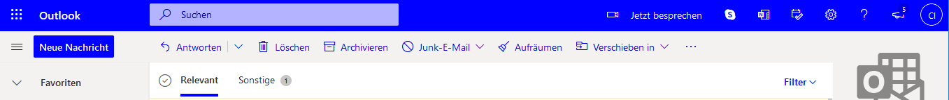 Symbolleiste in Outlook.com