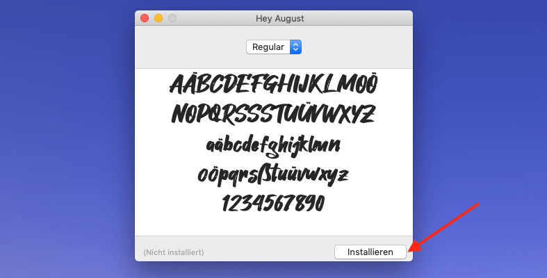 Mac: Schrift installieren: Pop-up-Fenster der Schriftsammlung 