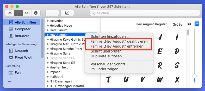 Mac: Schrift installieren: Font deaktivieren oder entfernen 