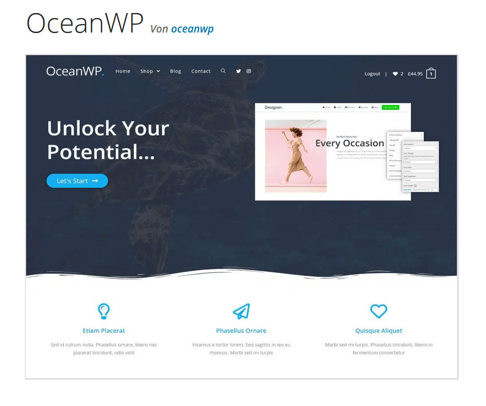 Vorschau des WordPress-Themes OceanWP auf WordPress.org