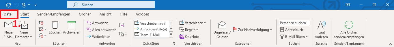 Outlook-Menüleiste: Datei 